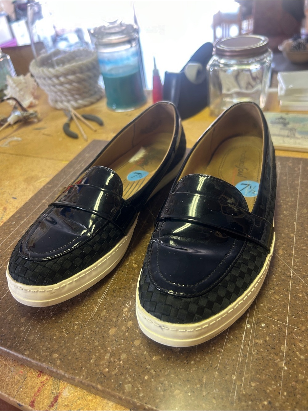 Natural Soul Black Woven Penny Loafers with White Sole